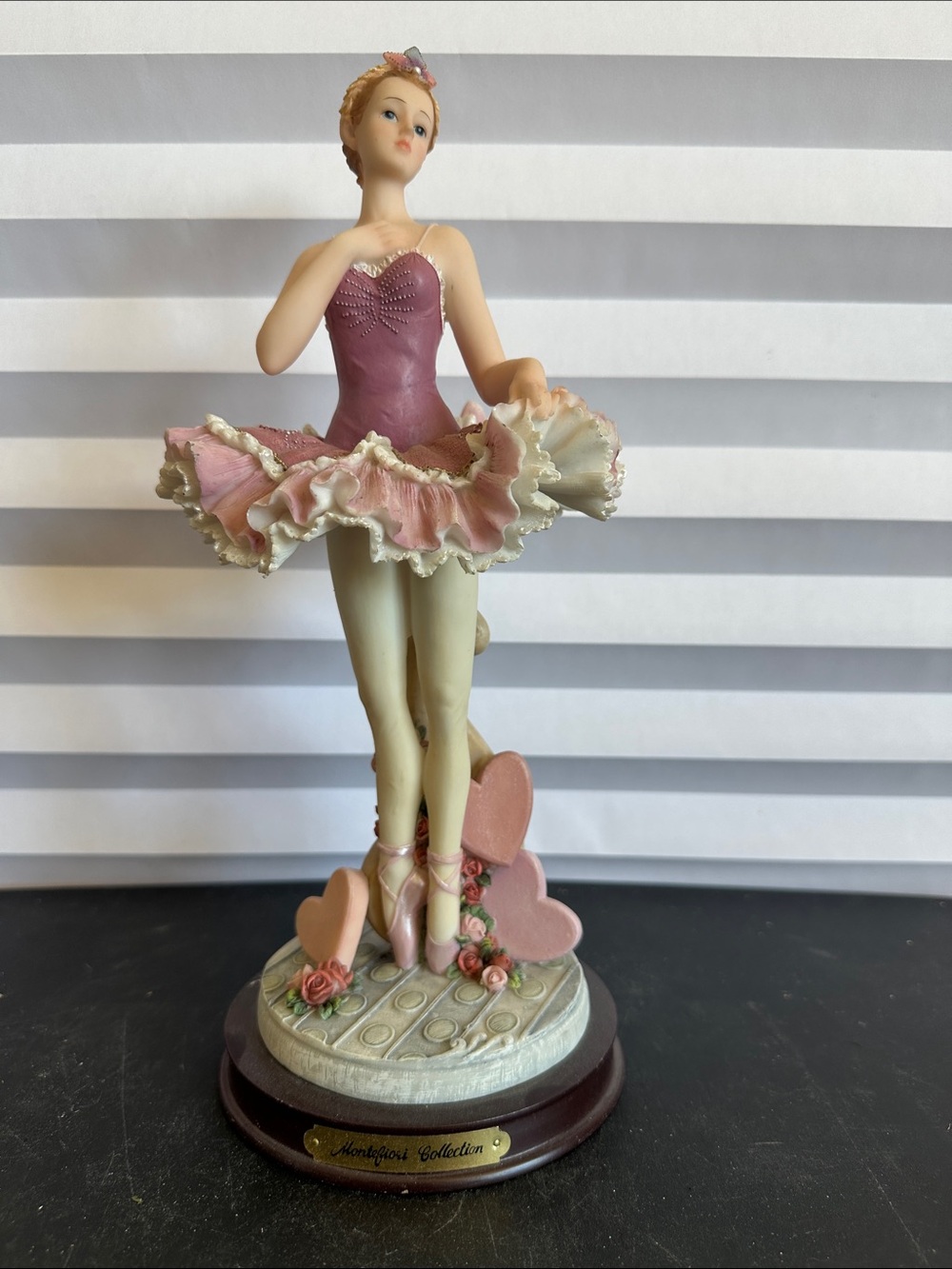 Montefiori Collection Single Ballerina Statue Figurine Mauve Hearts Roses Pink
